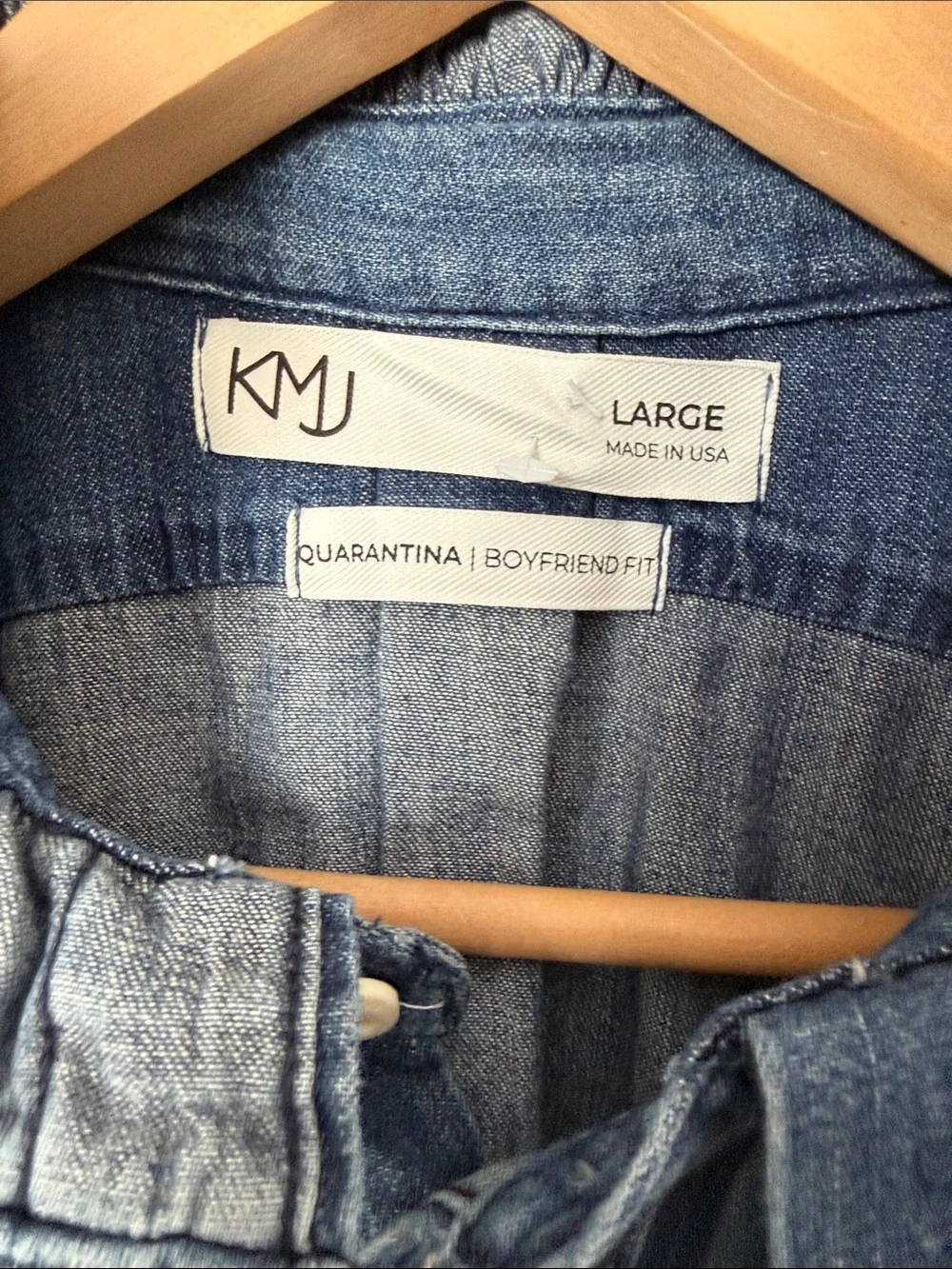 KML Ruffled Collar Denim Button-Up Shirt - Blue Size L - Picture 3 of 10